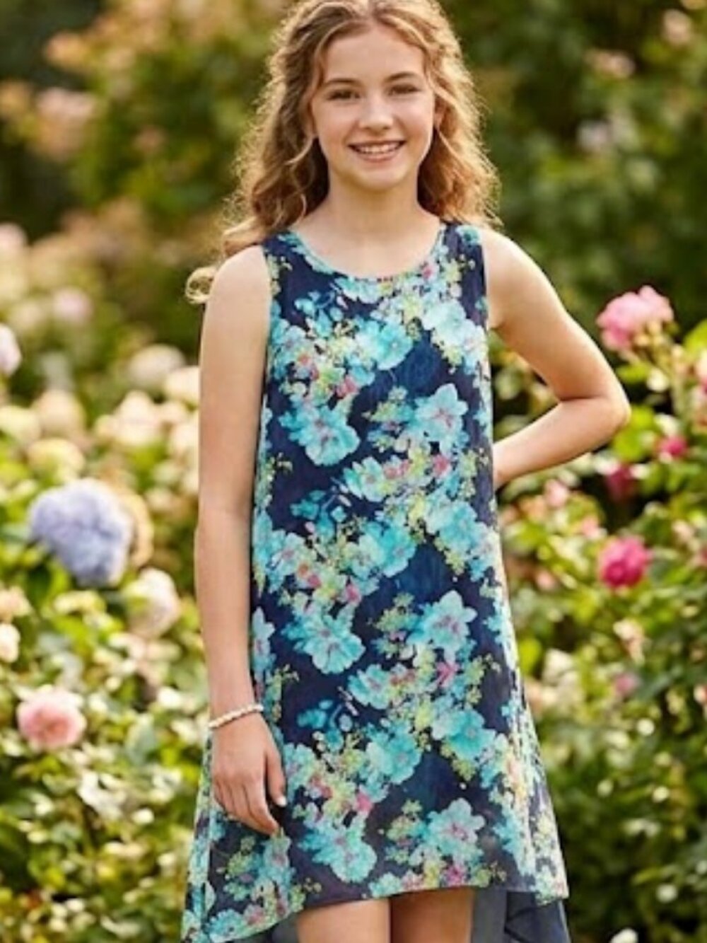 Girls Floral Print Sheer Layered Dress by CRB Girl Size 12